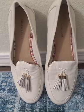 Charter Club White Leather Tassel Loafers